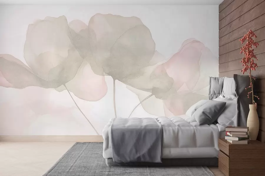 murais de parede Flores bonitas, pastel suave, minimalismo, natural, rústico, bege e cor-de-rosa w03407v1