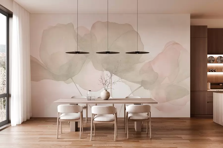 murais de parede Flores bonitas, pastel suave, minimalismo, natural, rústico, bege e cor-de-rosa w03407v1