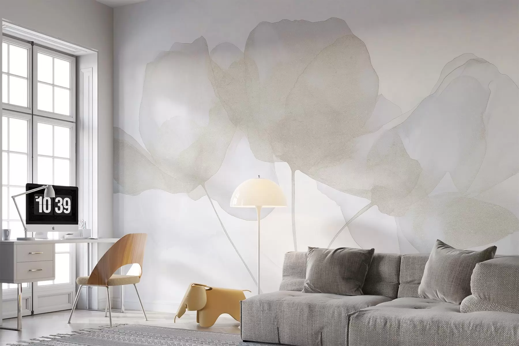 murais de parede Flores bonitas, pastel suave, minimalismo, natural, rústico, bege e azul w03407v2