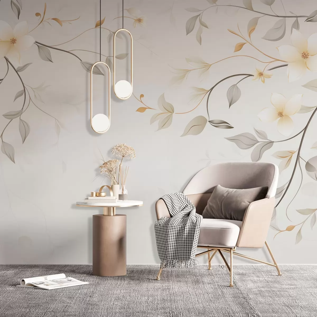murais de parede Ramos pendentes com flores e folhas w03439