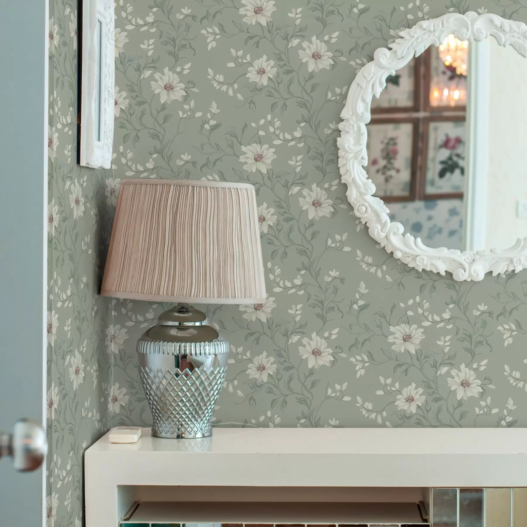 murais de parede Flores brancas com folhas ondulantes a00001