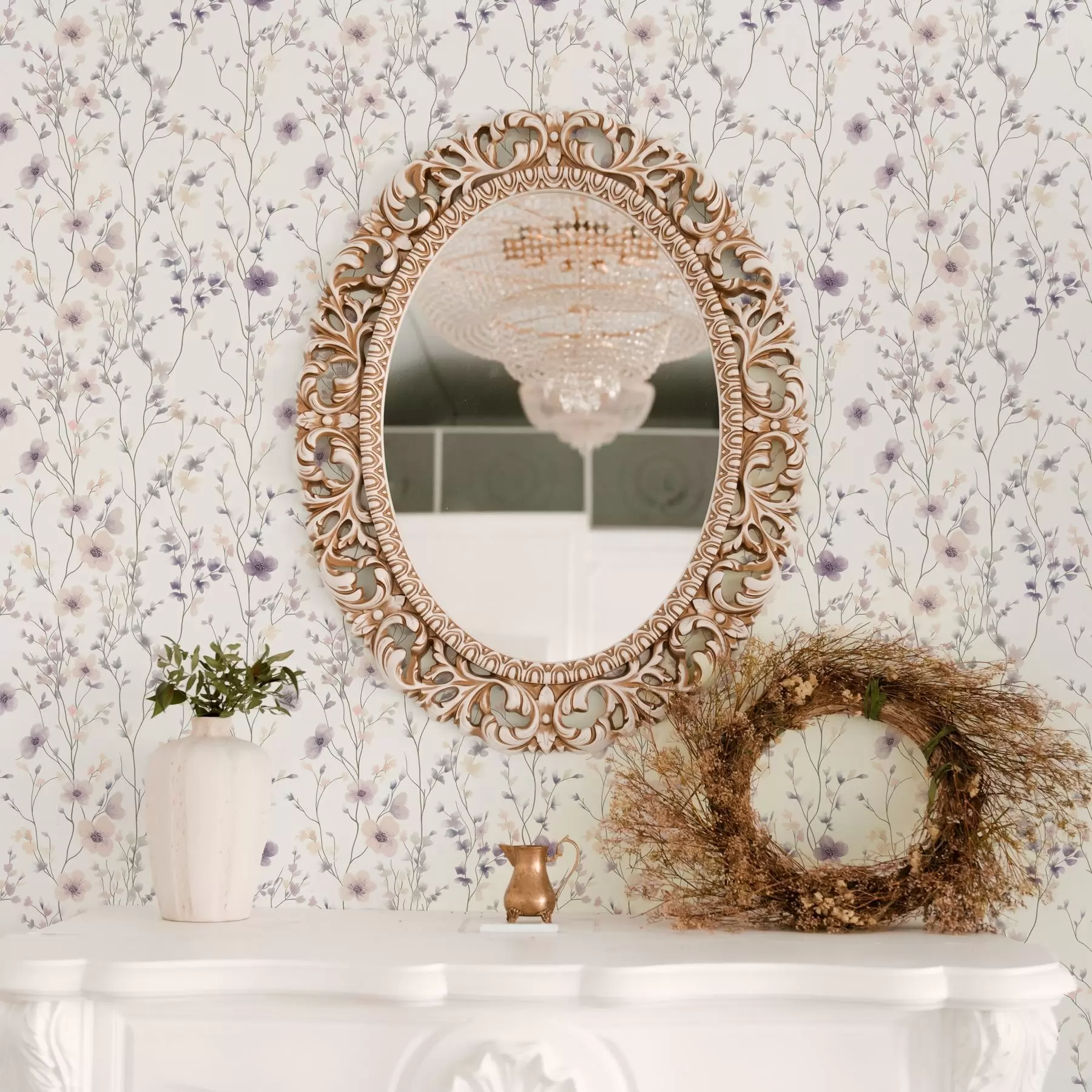 murais de parede Pequenas flores silvestres com caules finos num fundo claro a00003