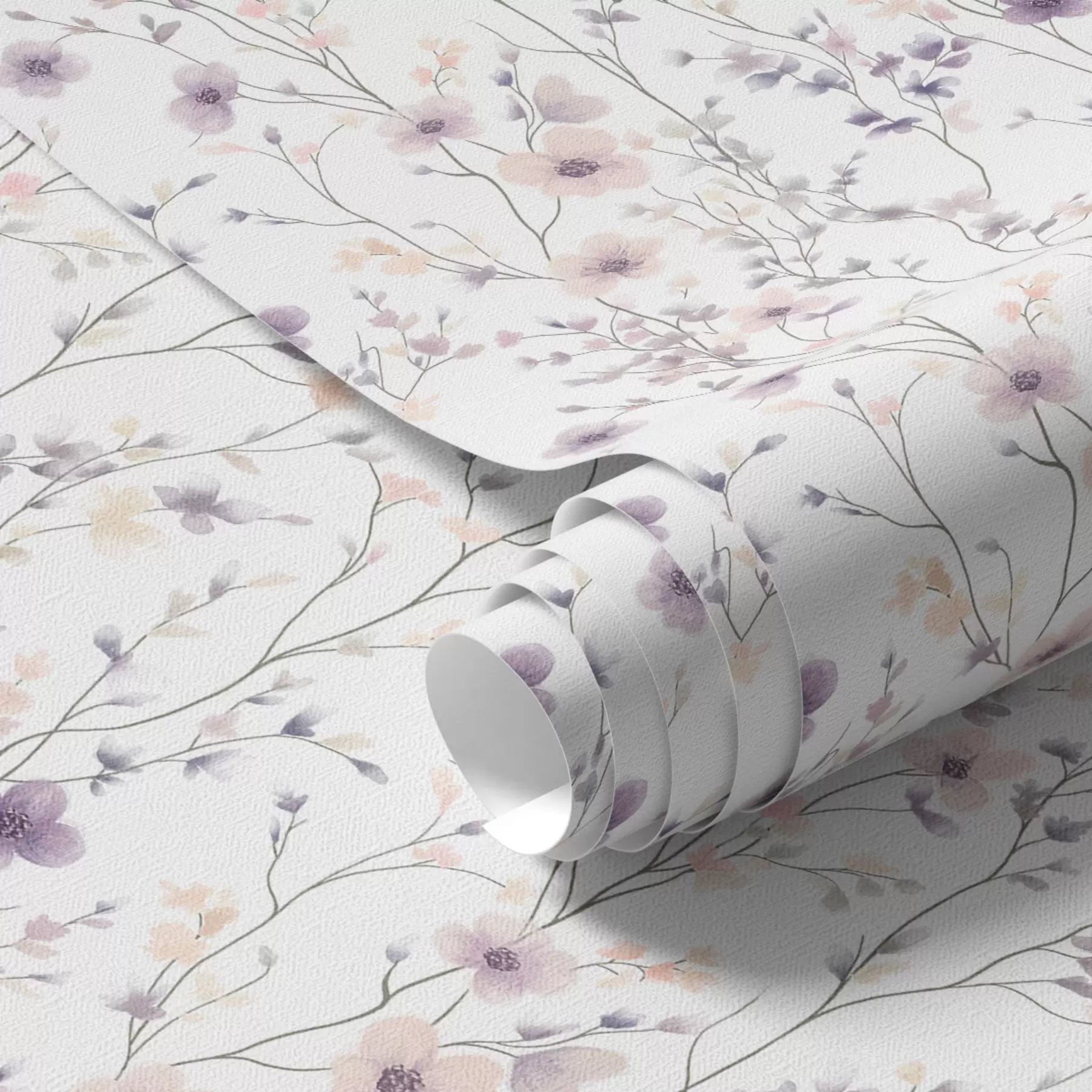 murais de parede Pequenas flores silvestres com caules finos num fundo claro a00003