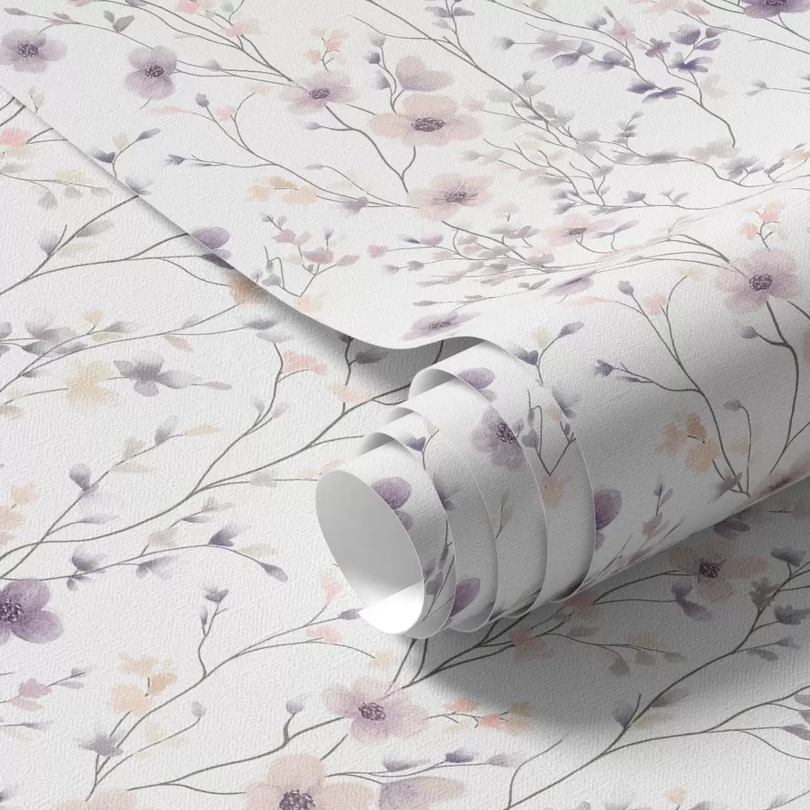 murais de parede Pequenas flores silvestres com caules finos num fundo claro a00003