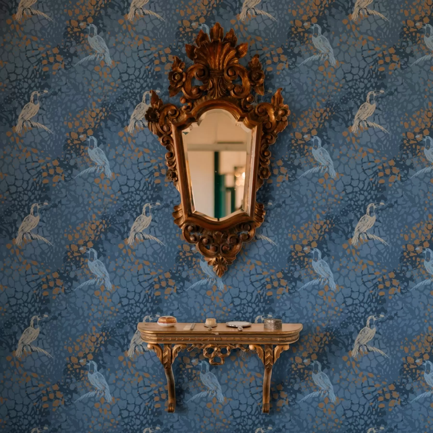 murais de parede Aves azuis e brancas sobre fundo azul a00009