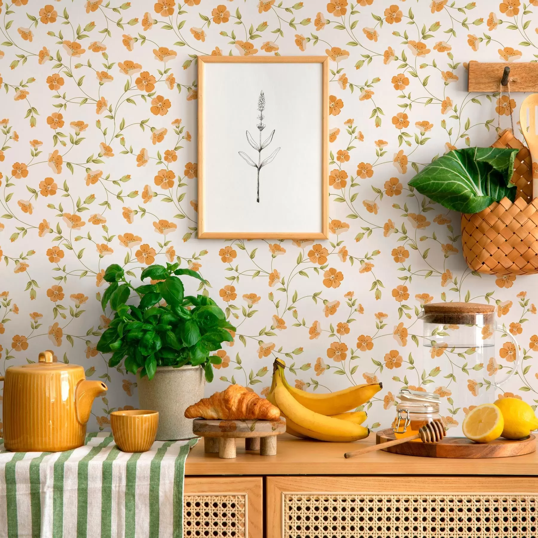 murais de parede Flores cor de laranja sobre fundo branco a00015