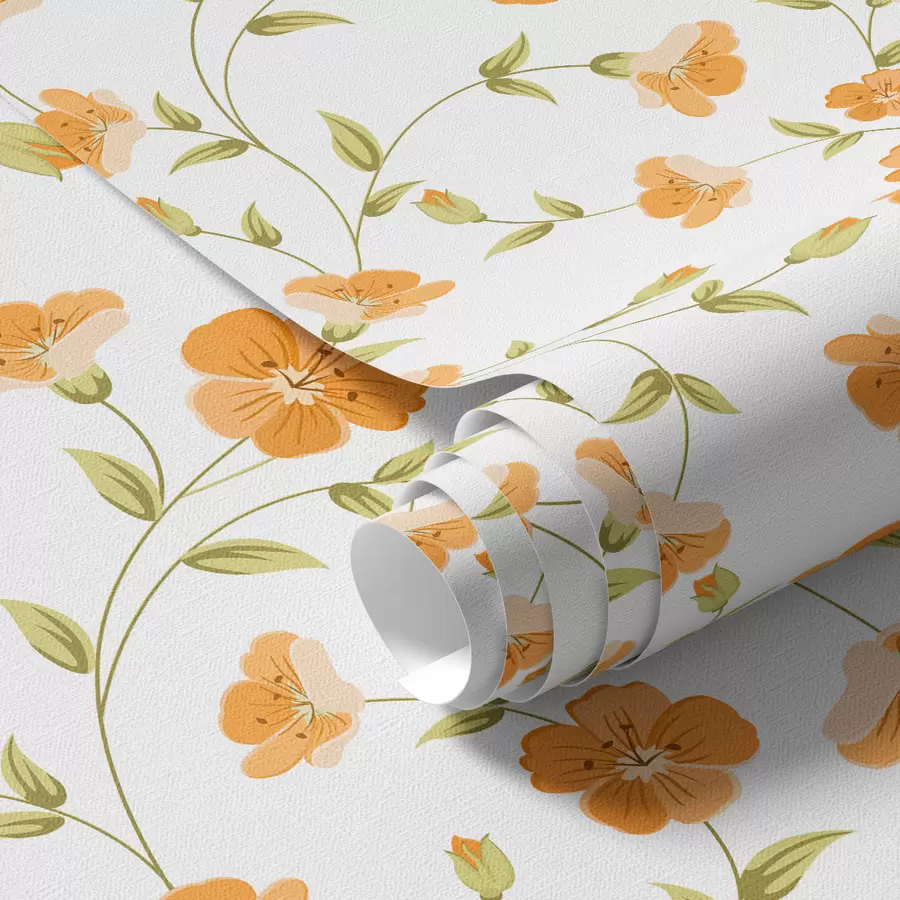 murais de parede Flores cor de laranja sobre fundo branco a00015