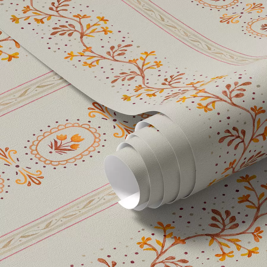 murais de parede Ornamento geométrico delicado com flores e plantas a00031