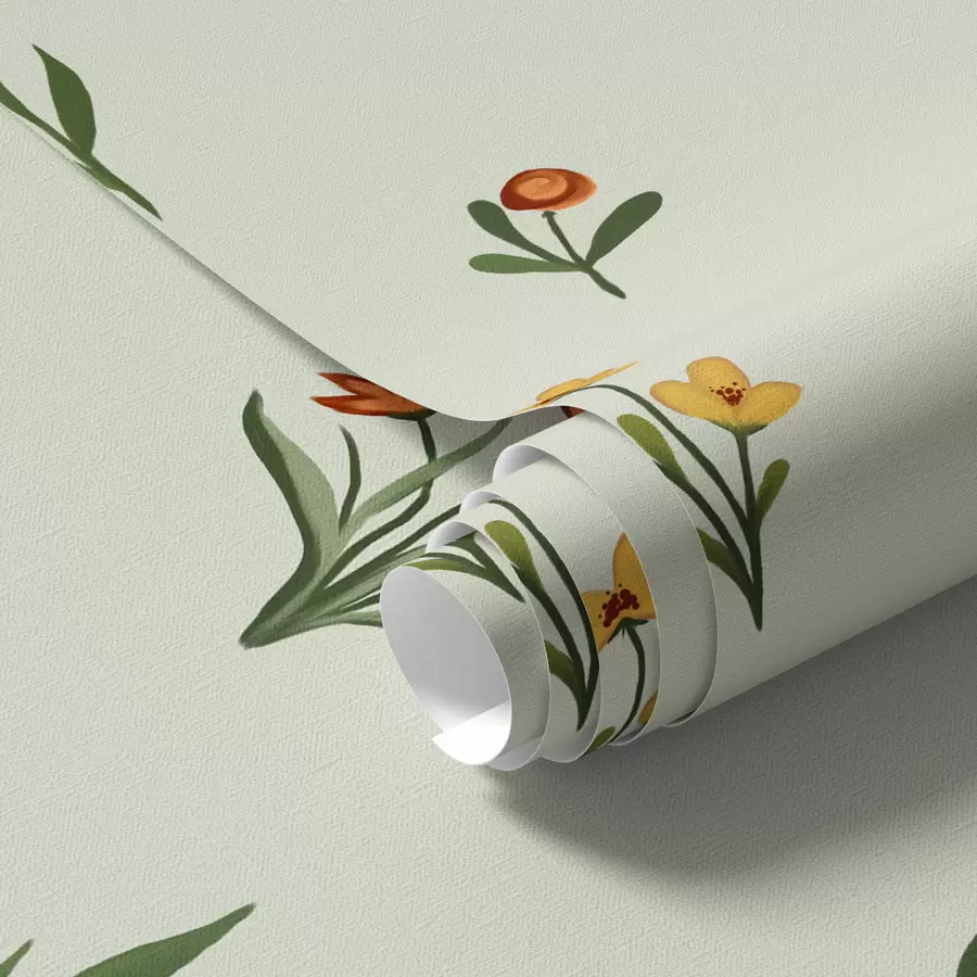 murais de parede Flores minimalistas sobre fundo verde claro a00037