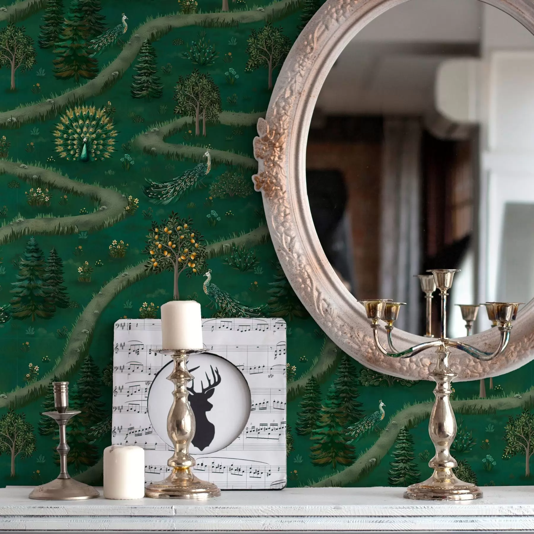 murais de parede Caminho sinuoso com pavões e limoeiros a00041