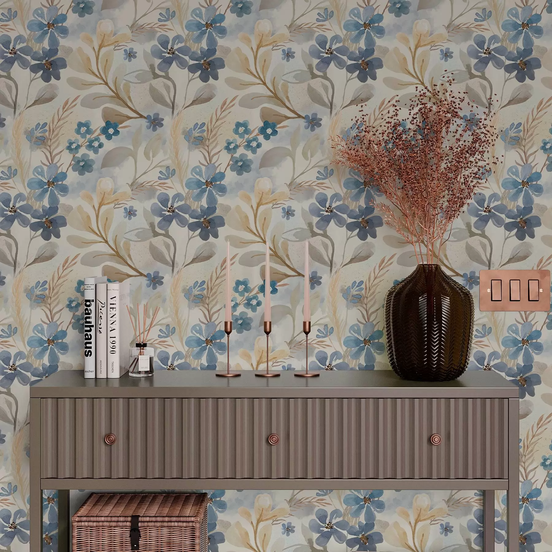 murais de parede Flores e folhas delicadas em estilo aguarela a00042