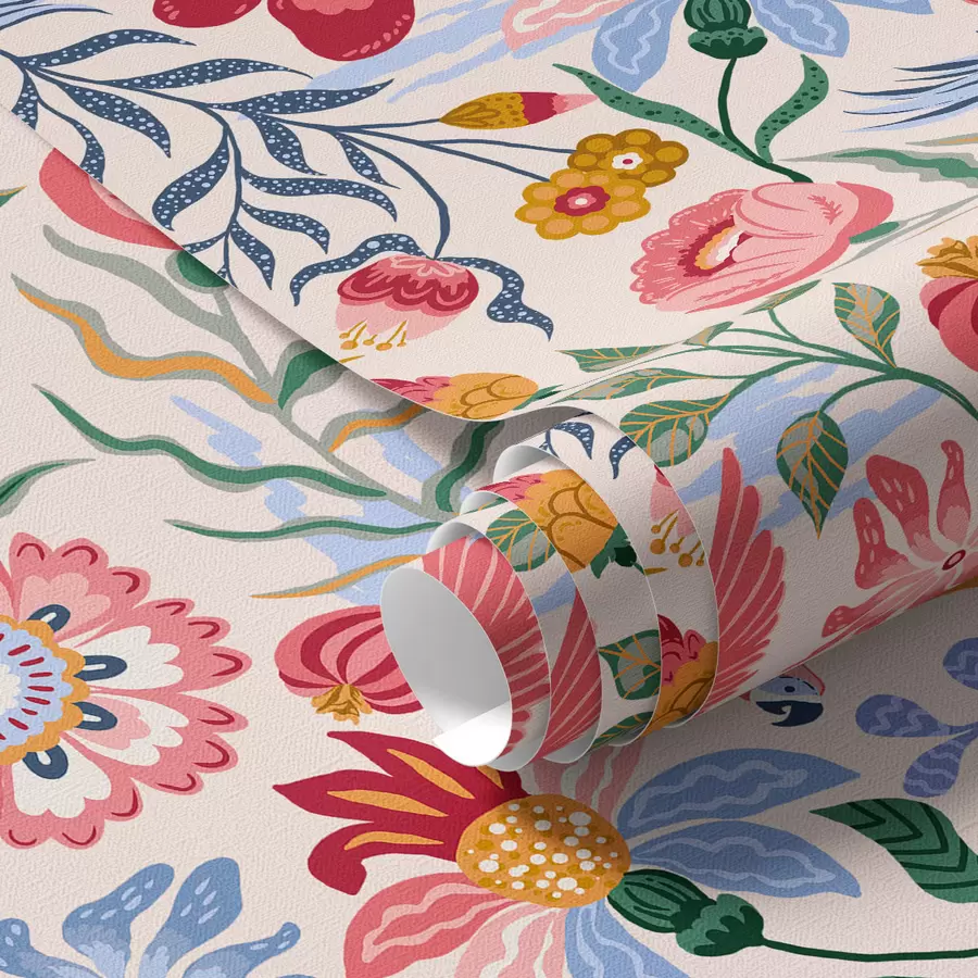 murais de parede Composição de flores e bagas brilhantes com papagaios a00046