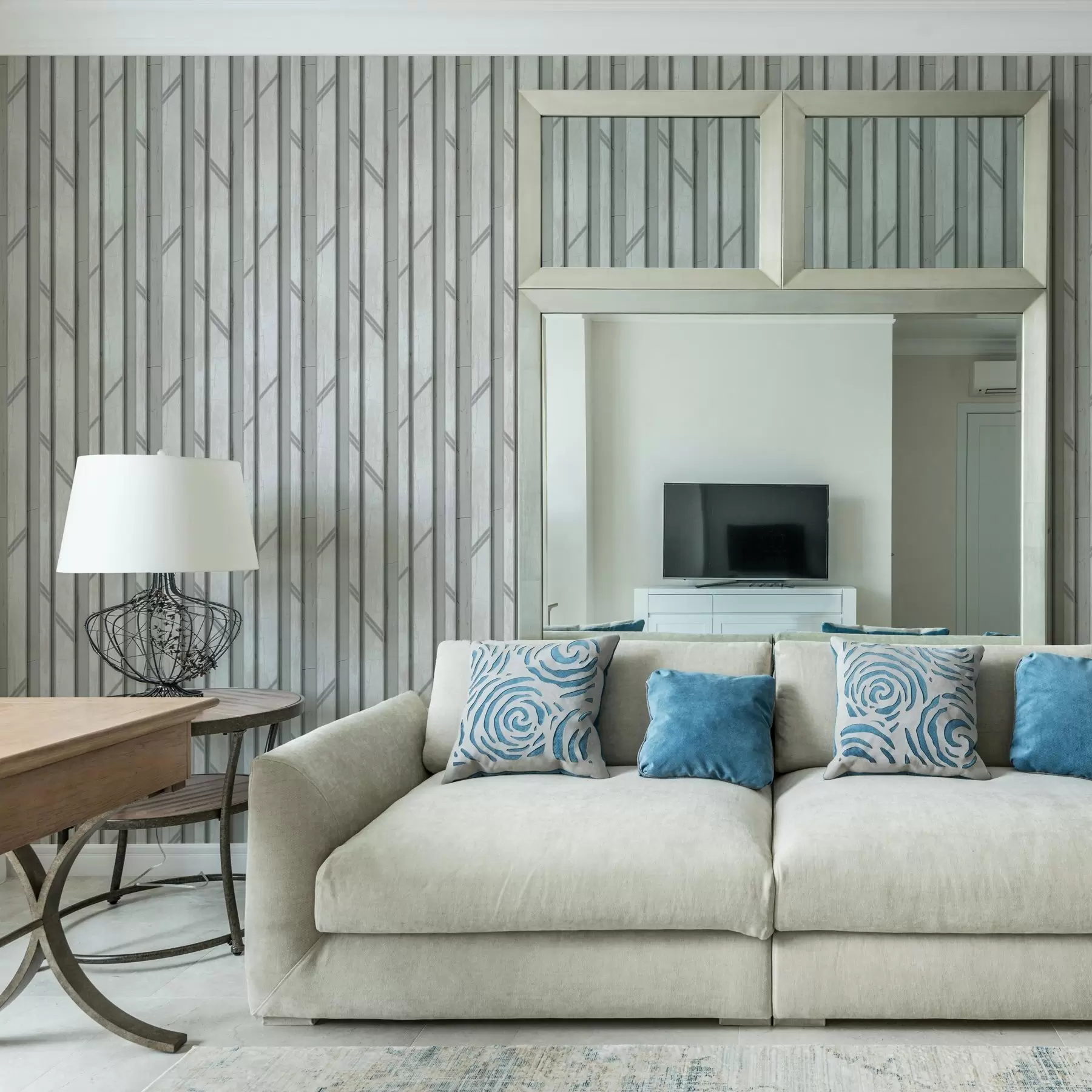 murais de parede Efeito de painel de madeira em cinzento claro a00055