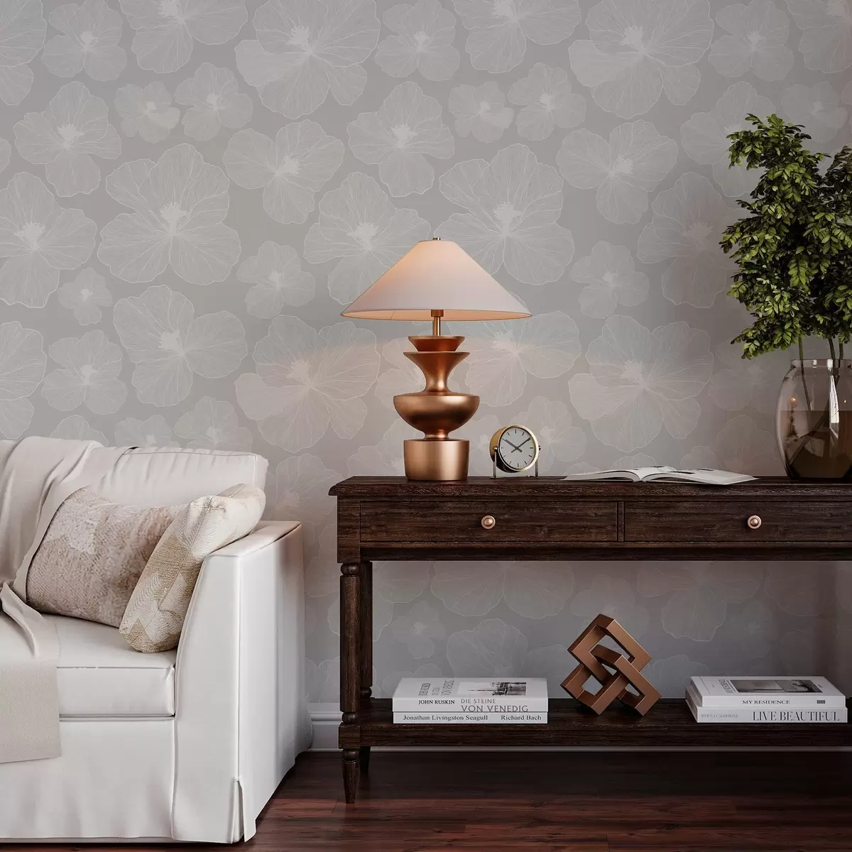 Papel de parede Flores grandes sobre fundo cinzento a00068