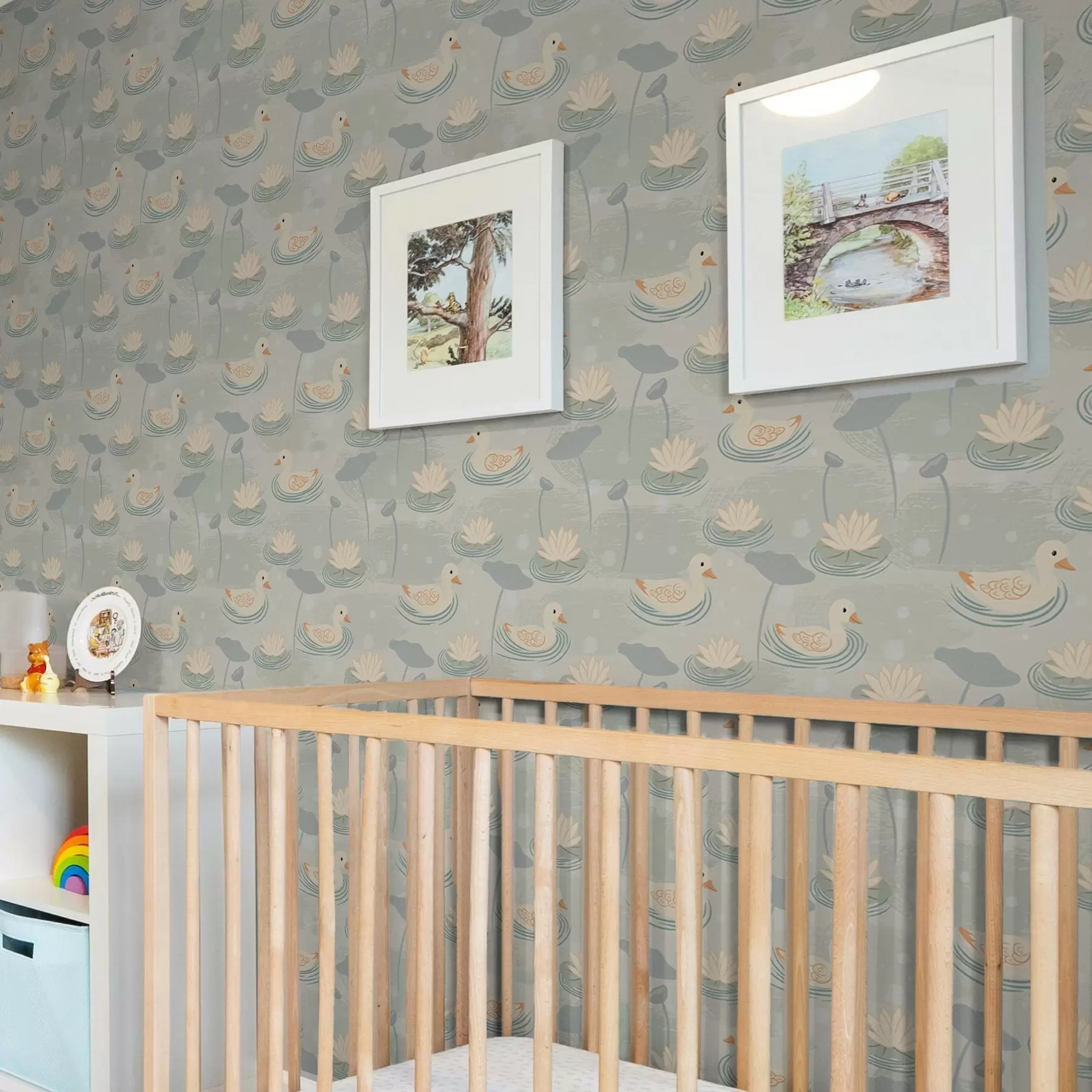 murais de parede Patinhos num lago com lótus a00079