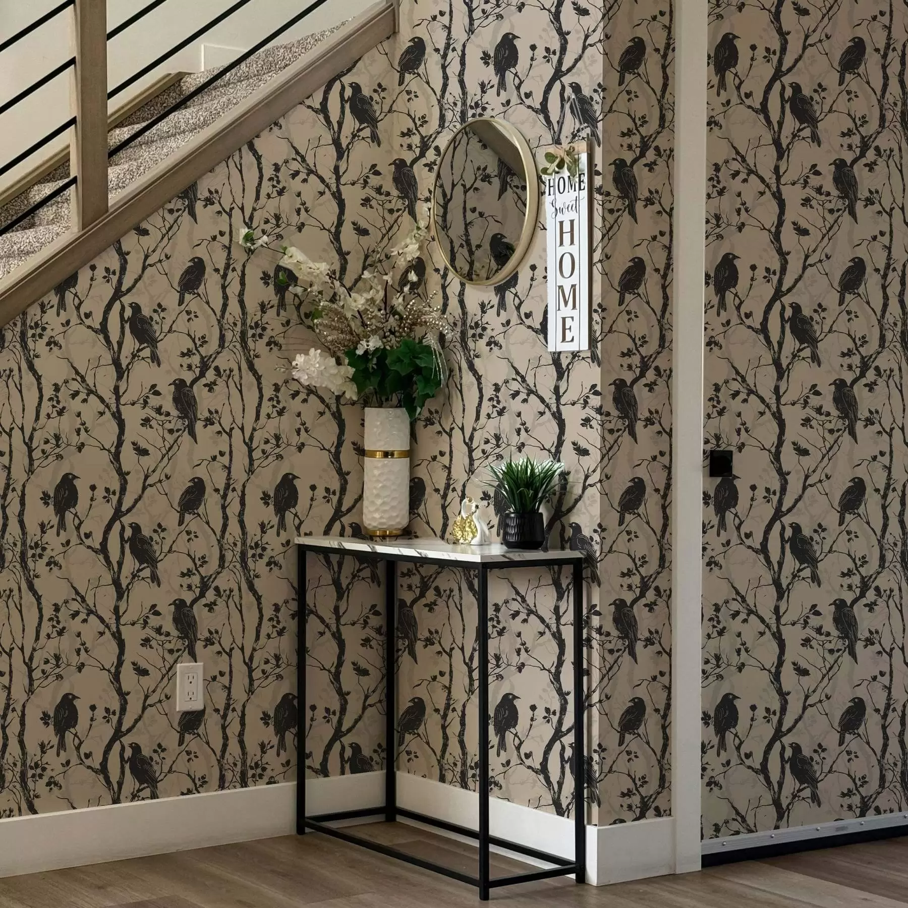 murais de parede Corvos nos ramos a00082