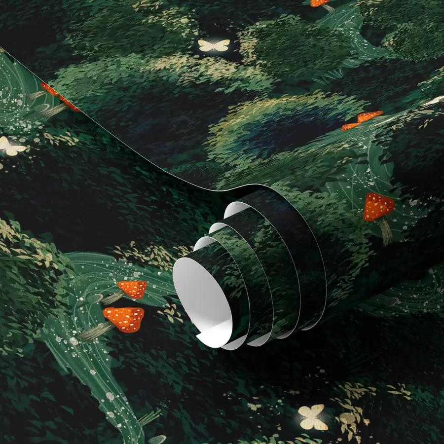 murais de parede Copas de árvores exuberantes e cogumelos coloridos a00087