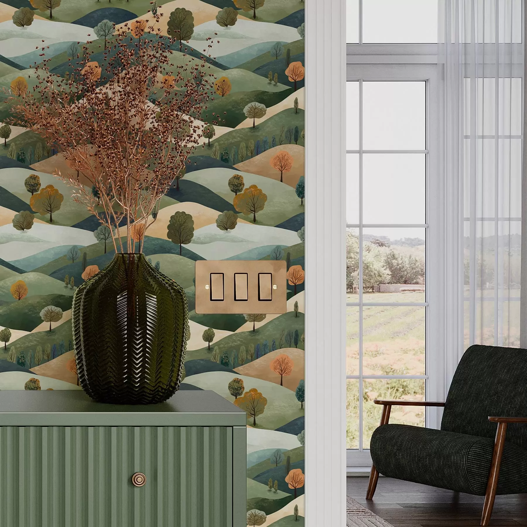 murais de parede Colinas engraçadas com árvores a00091