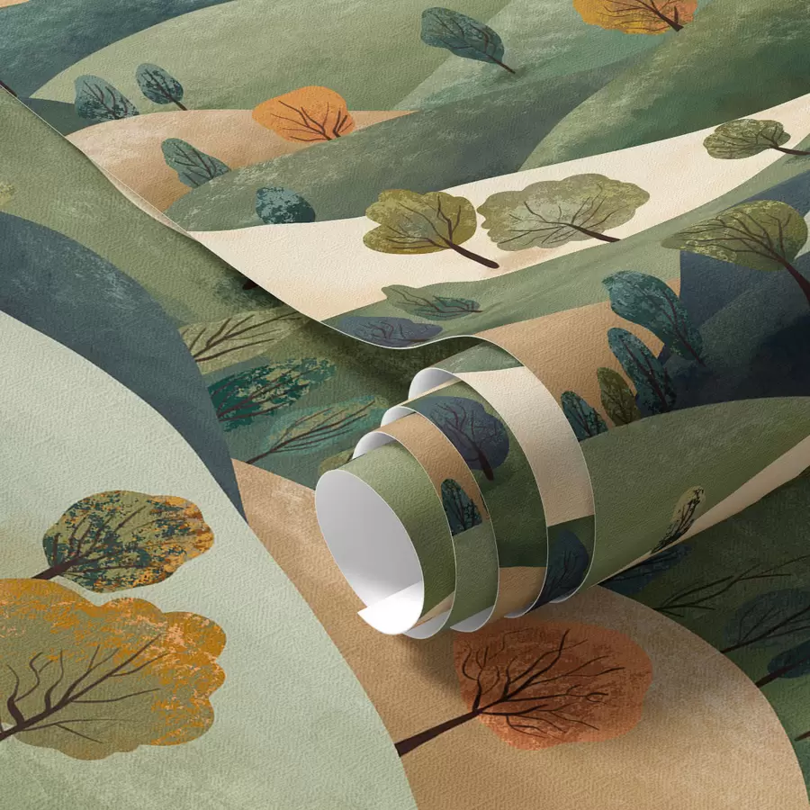 murais de parede Colinas engraçadas com árvores a00091