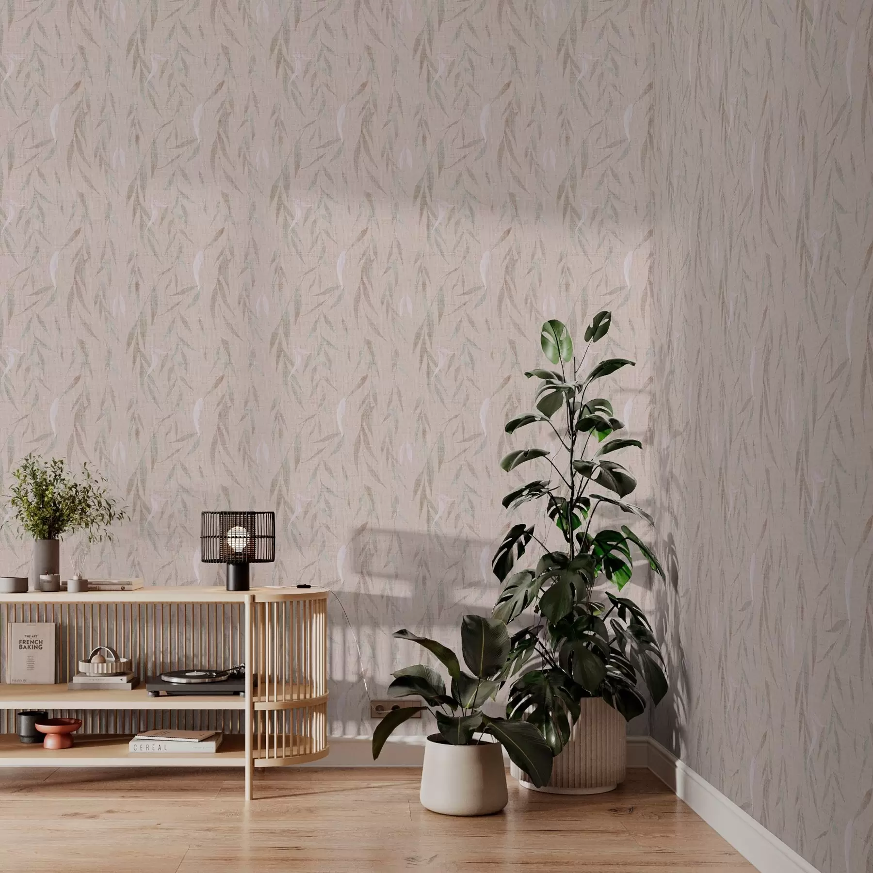 murais de parede Ramos pendentes com folhas sobre fundo bege a00095v1