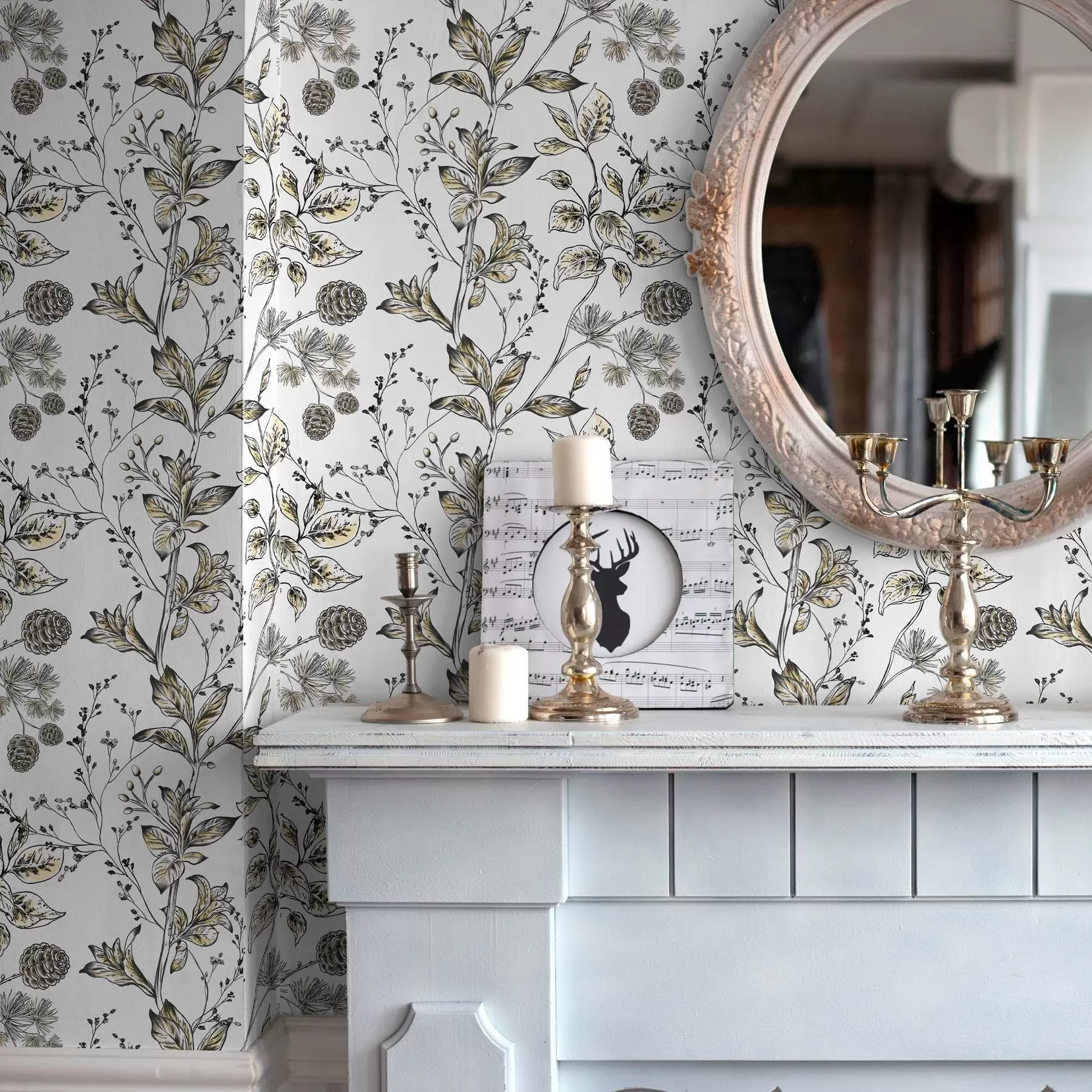 murais de parede Ramos com folhas amarelas sobre fundo branco a00098