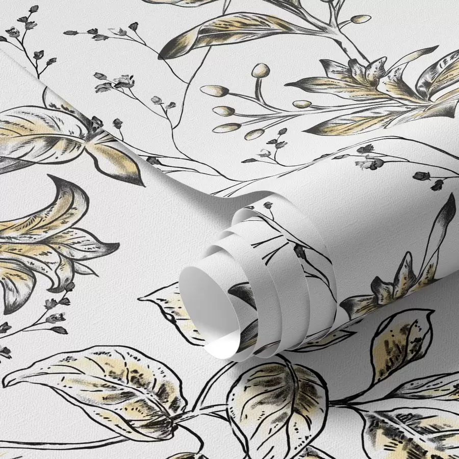 murais de parede Ramos com folhas amarelas sobre fundo branco a00098