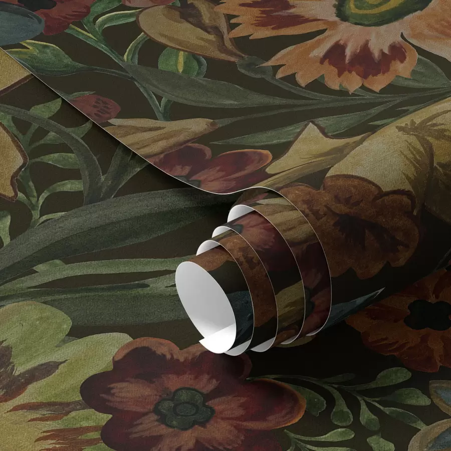 murais de parede Flores e folhas escuras sobre fundo escuro a00100