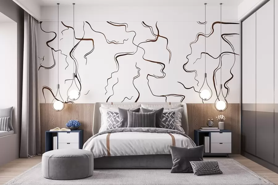 murais de parede Linhas geométricas, estilo de tinta, abstração, cores castanhas w03436v1