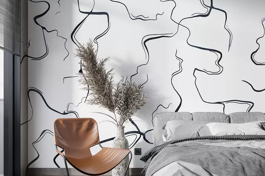 murais de parede Linhas geométricas, estilo de tinta, abstração, cores cinzentas w03436v2