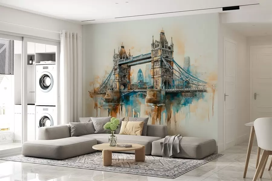murais de parede Ponte da Torre em técnica de pintura a aguarela  w03396