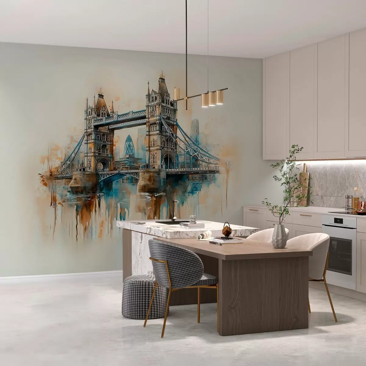 murais de parede Ponte da Torre em técnica de pintura a aguarela  w03396