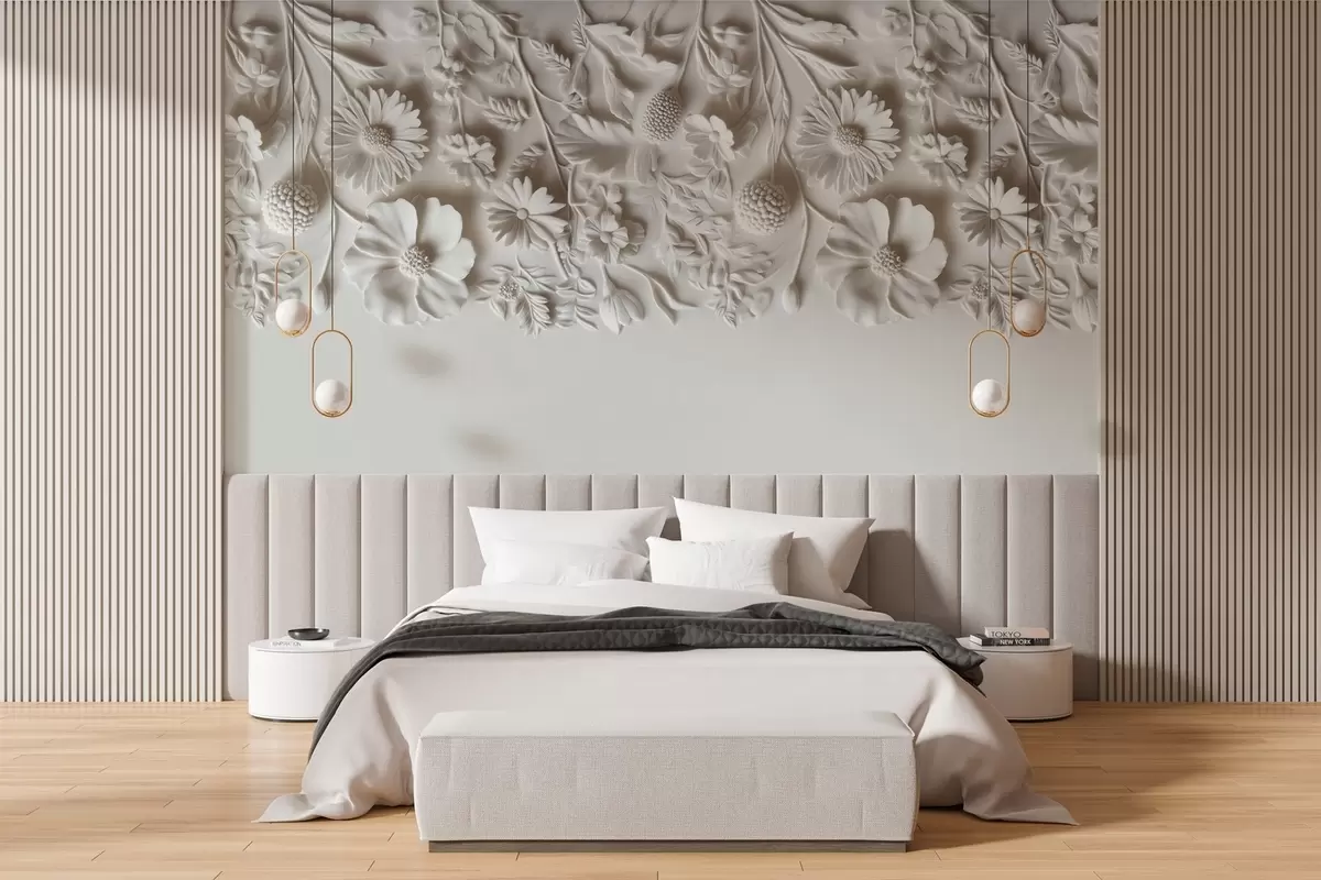 murais de parede Imitação de flores em baixo-relevo na parte superior em cor de leite w03398v1