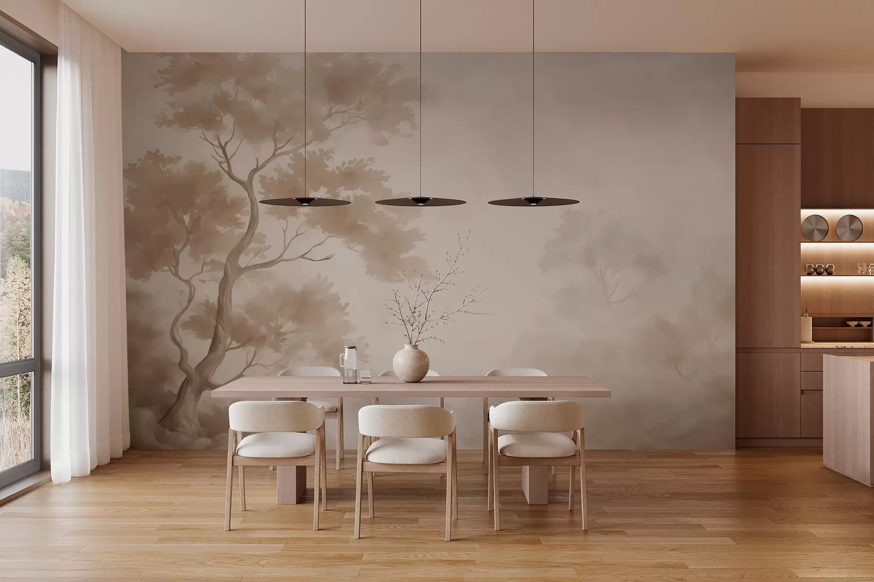 murais de parede Imitação de árvore de aguarela esbatida w03471