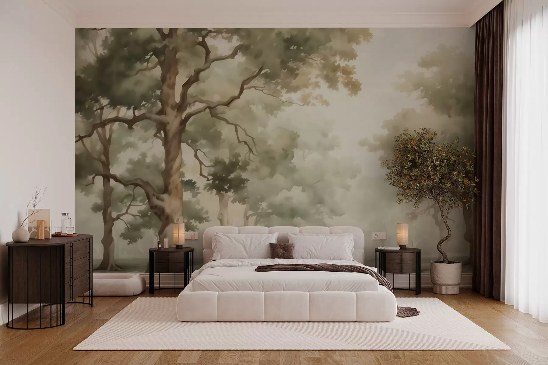 murais de parede Imitação de carvalhal de aguarela esbatida w03465