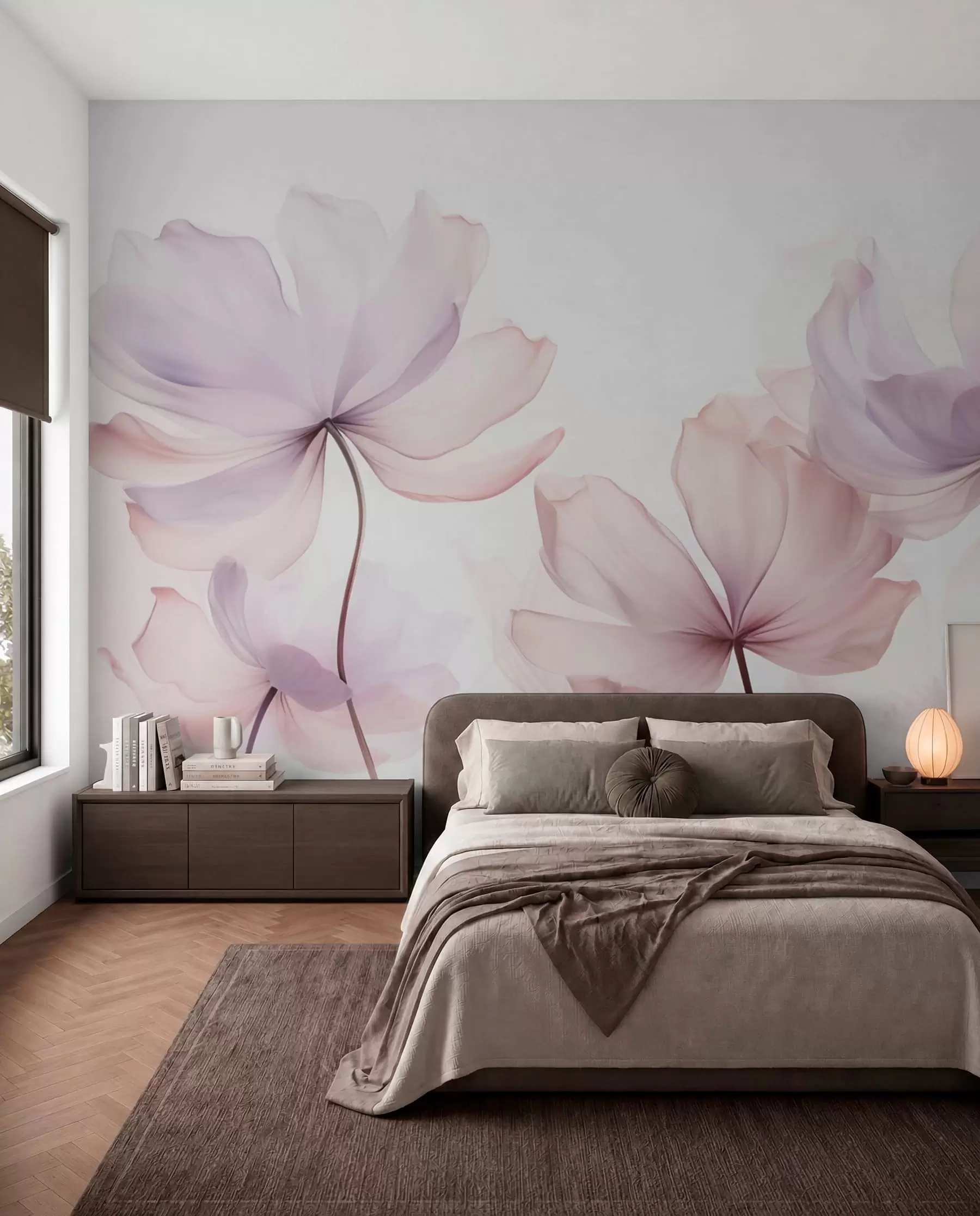 murais de parede Flores a desabrochar em tons de rosa suave w03521