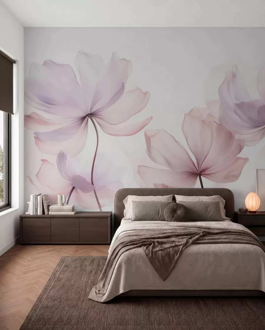 murais de parede Flores a desabrochar em tons de rosa suave w03521
