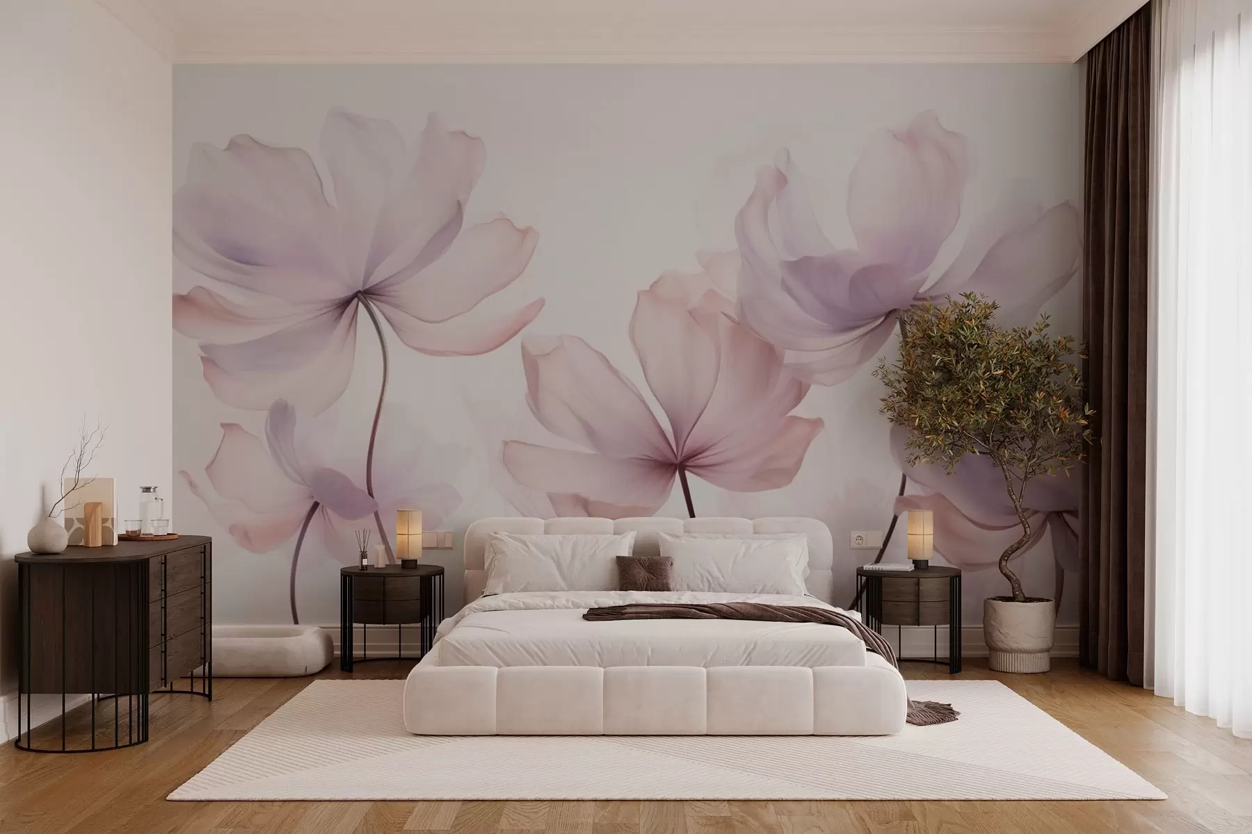 murais de parede Flores a desabrochar em tons de rosa suave w03521