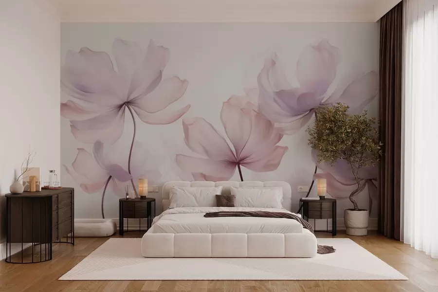 murais de parede Flores a desabrochar em tons de rosa suave w03521
