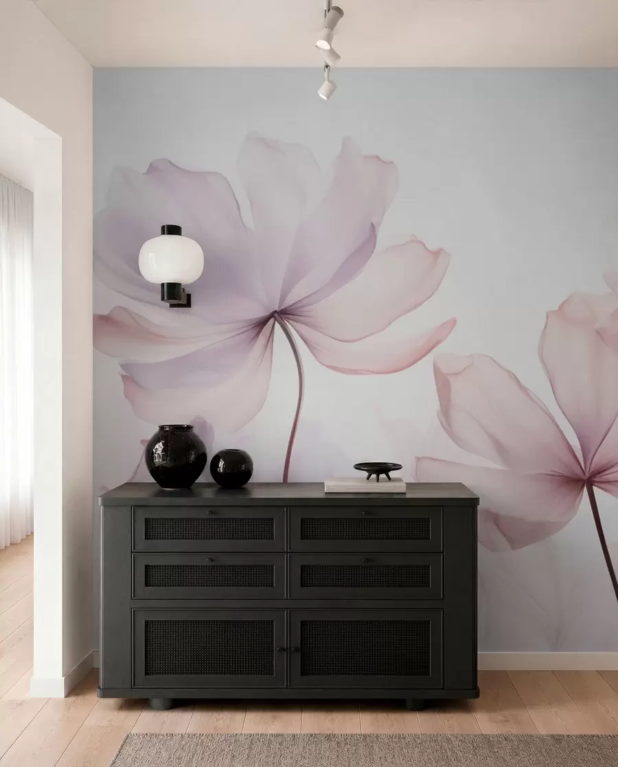murais de parede Flores a desabrochar em tons de rosa suave w03521