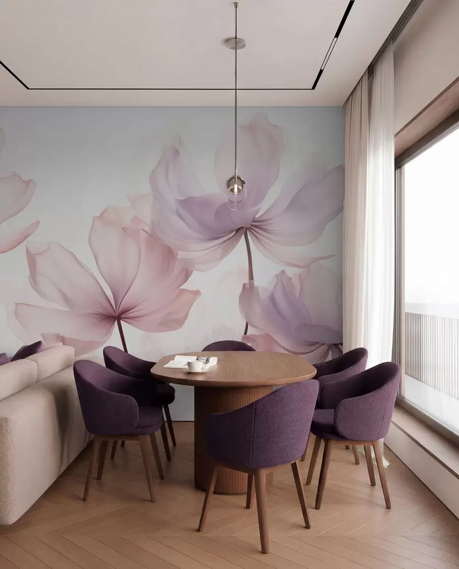 murais de parede Flores a desabrochar em tons de rosa suave w03521