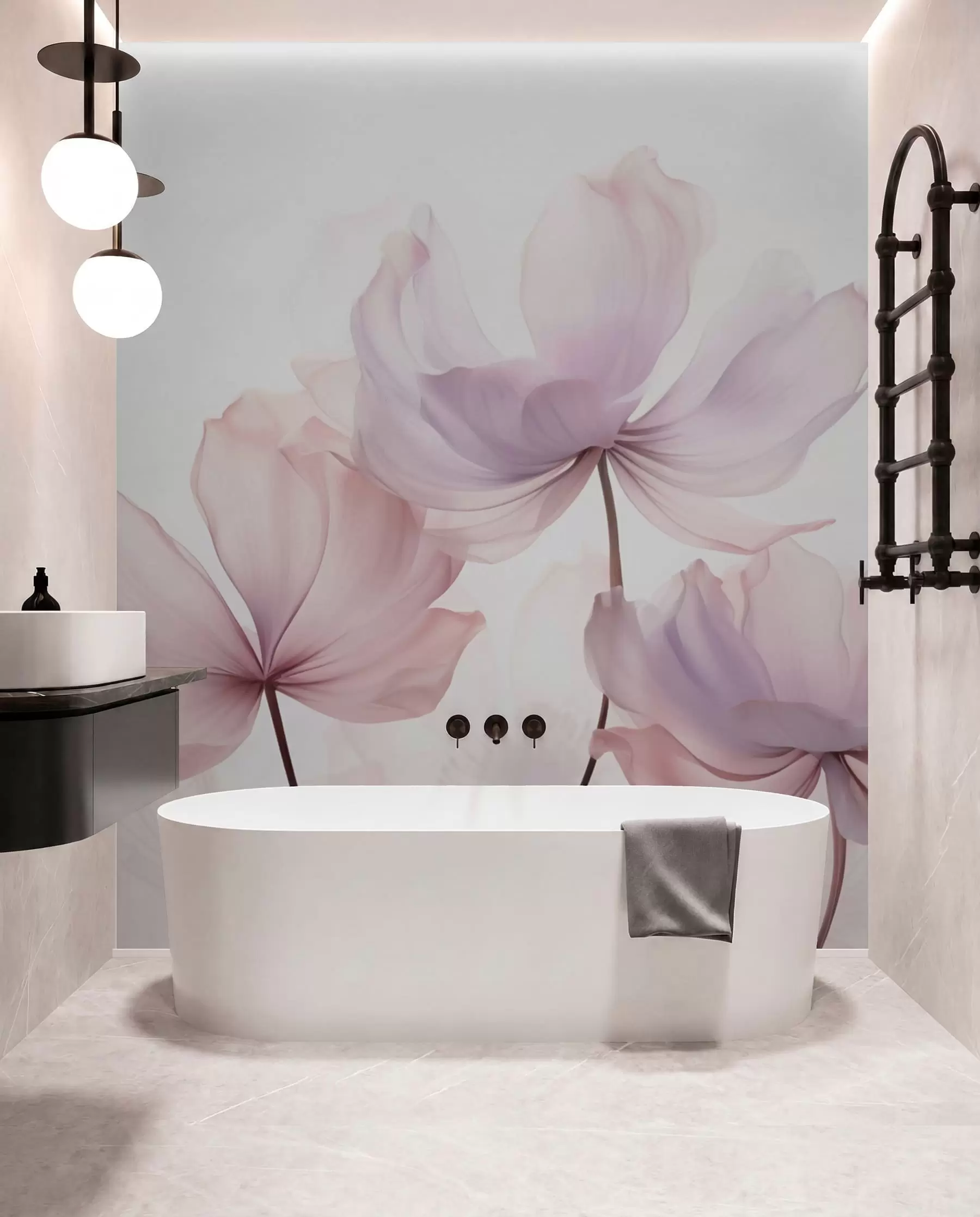 murais de parede Flores a desabrochar em tons de rosa suave w03521