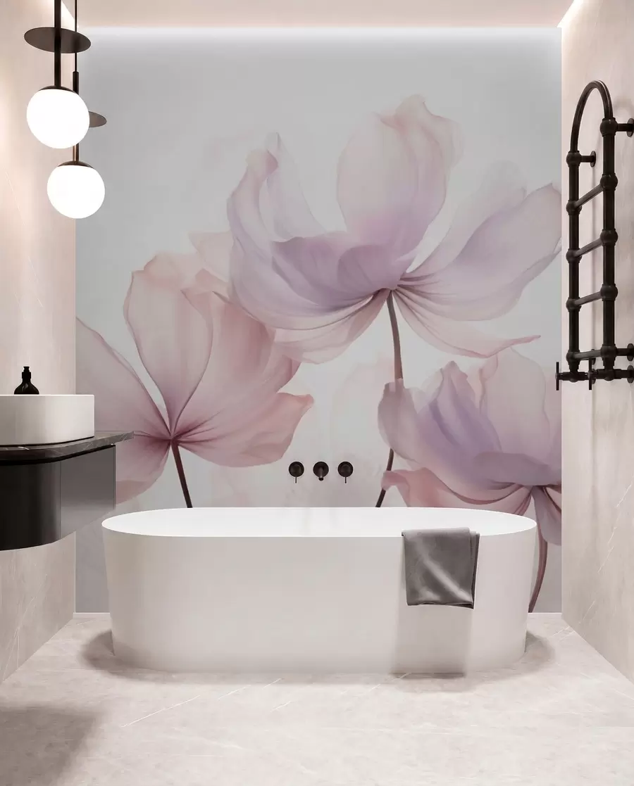 murais de parede Flores a desabrochar em tons de rosa suave w03521
