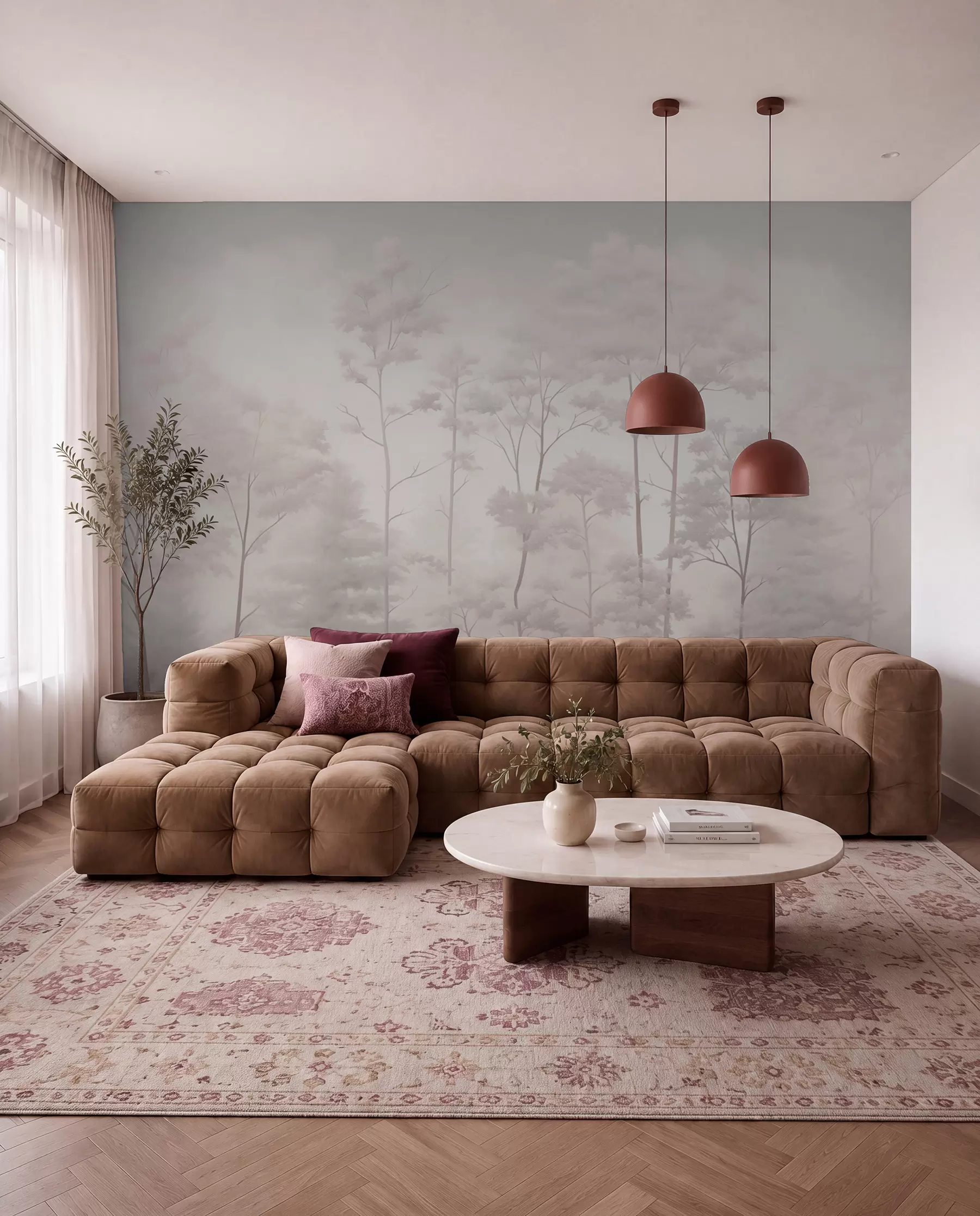 murais de parede Floresta moderna em delicados tons pastel claros w03525
