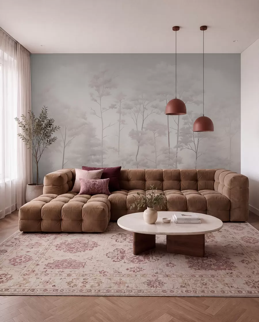 murais de parede Floresta moderna em delicados tons pastel claros w03525