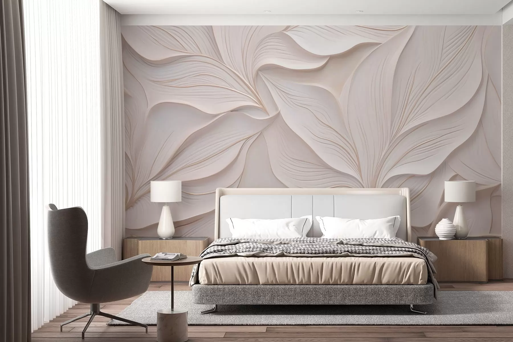 murais de parede Folhagem delicada em estilo de baixo-relevo w03520