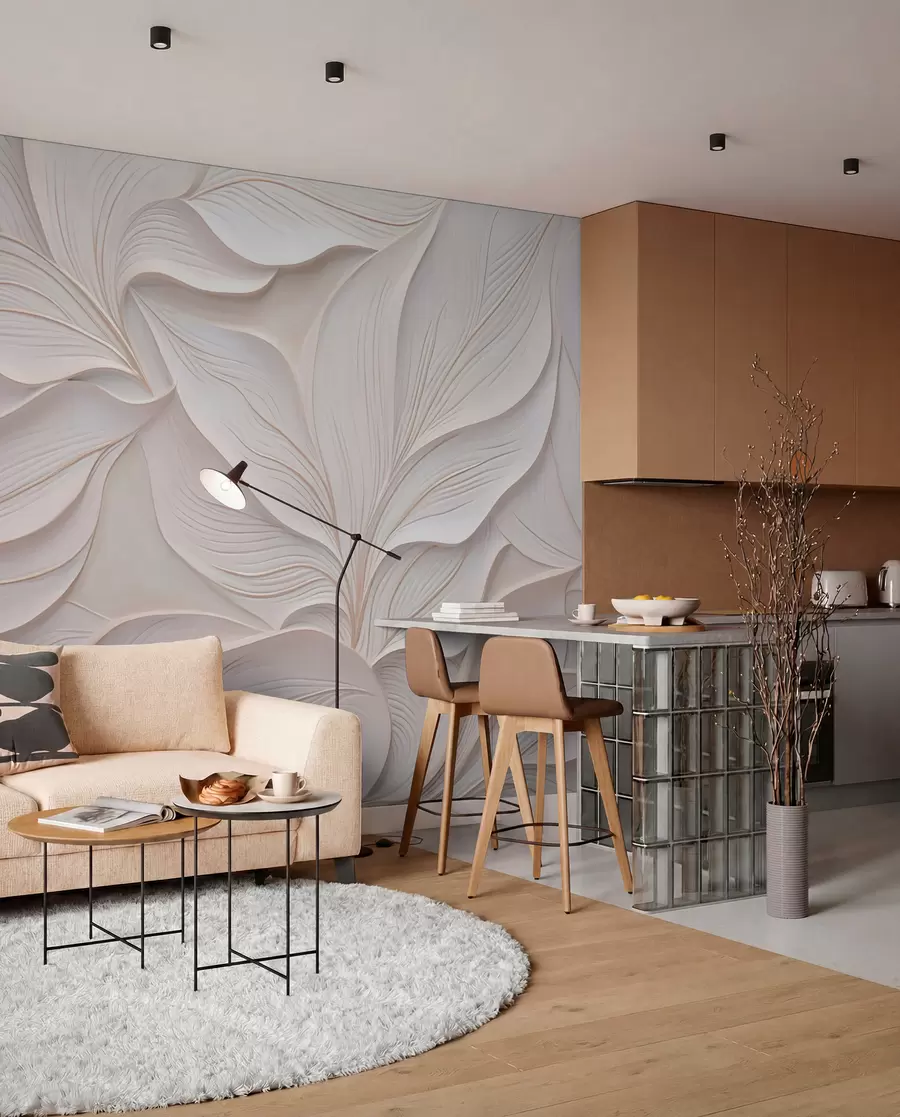 murais de parede Folhagem delicada em estilo de baixo-relevo w03520