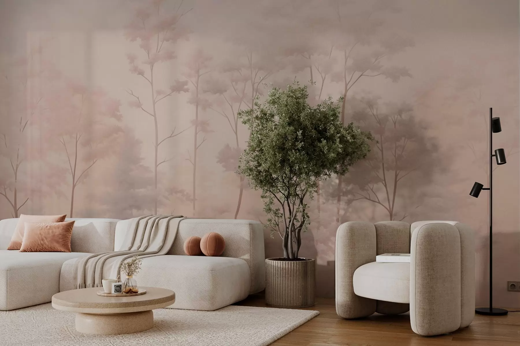 murais de parede Floresta moderna em tons pastel suaves w03525v1