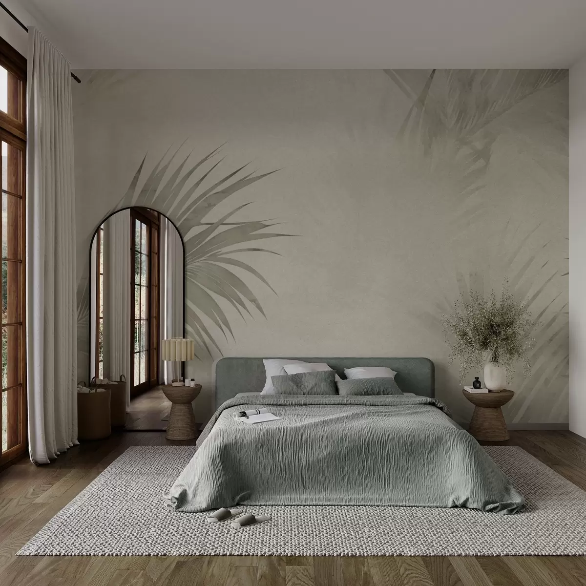 murais de parede Folhas verdes tropicais no nevoeiro em estilo grunge w03534v1