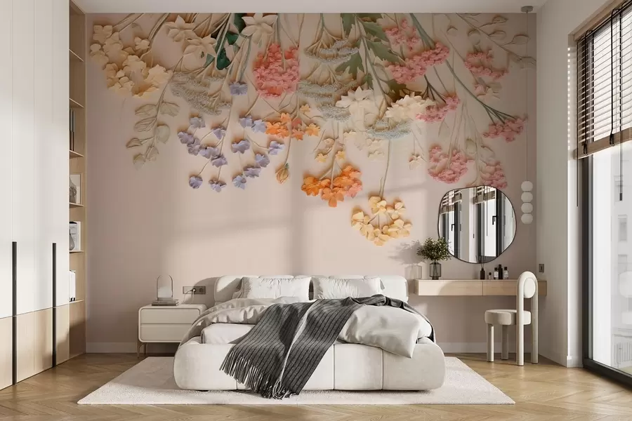murais de parede Flores silvestres volumosas penduradas sobre um fundo bege w08940
