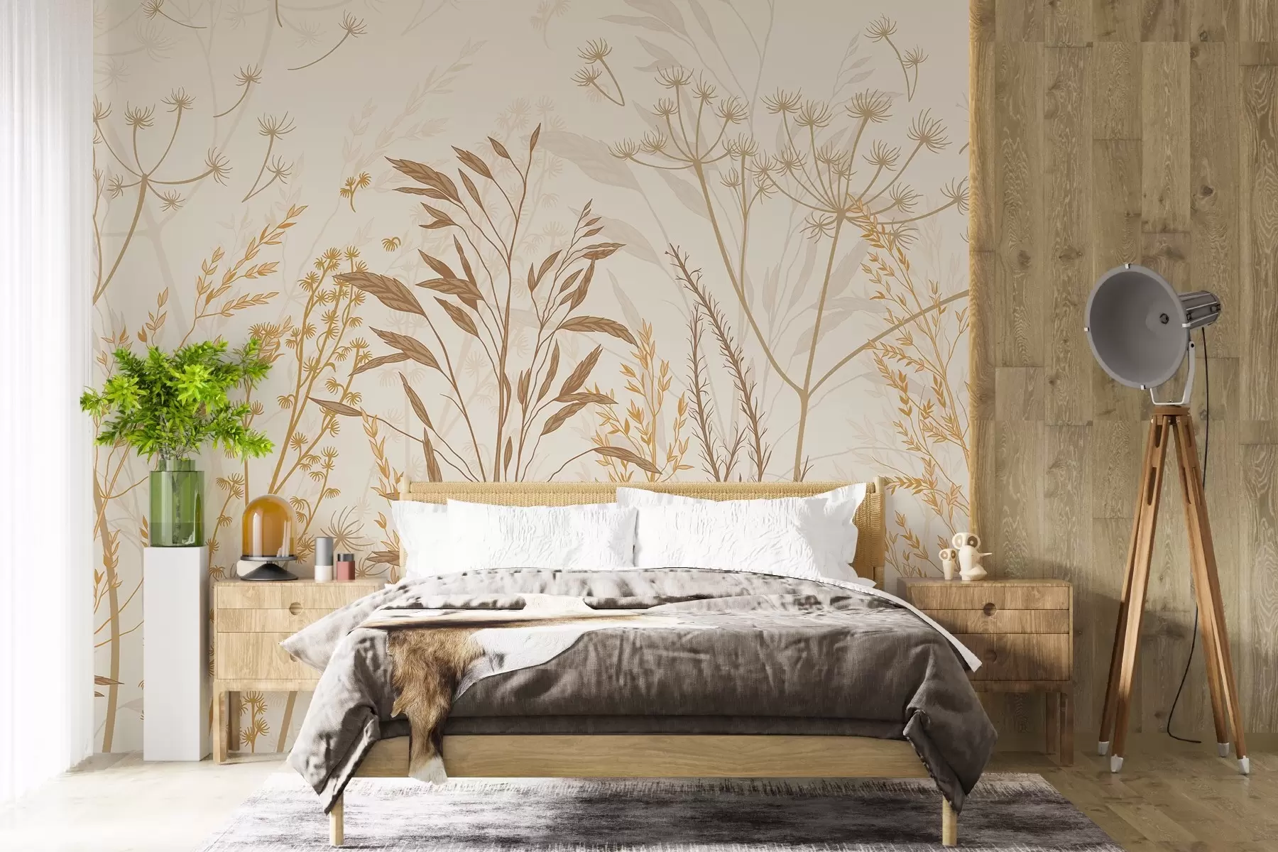 murais de parede Ervas selvagens em tons naturais suaves w03541